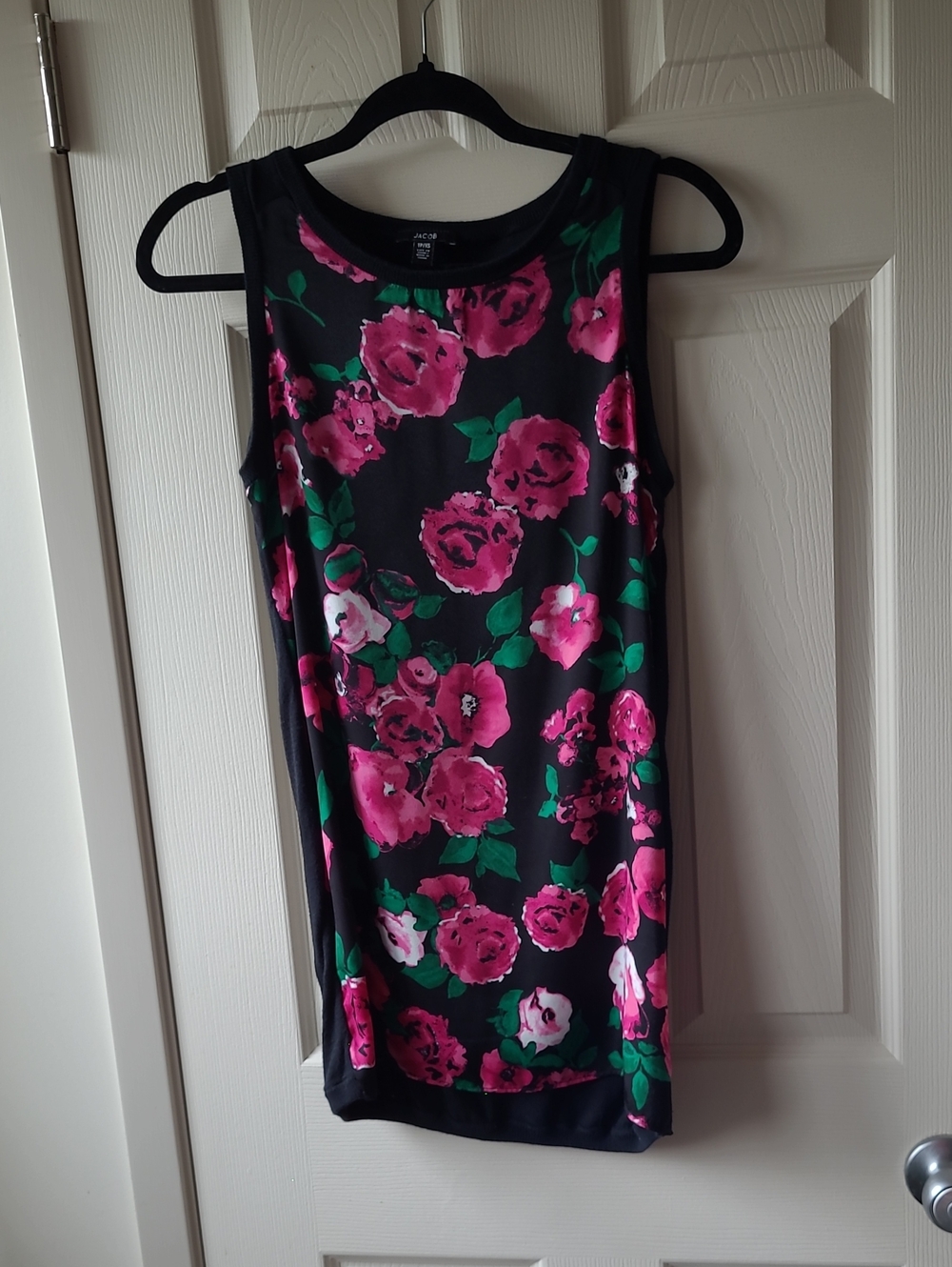 Jacob Black Tank Top with Pink Rose Print